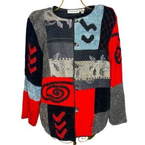Vintage Draper’s & Damon’s Embroidered Patchwork Sweater Jacket - Size 1X PLUS
